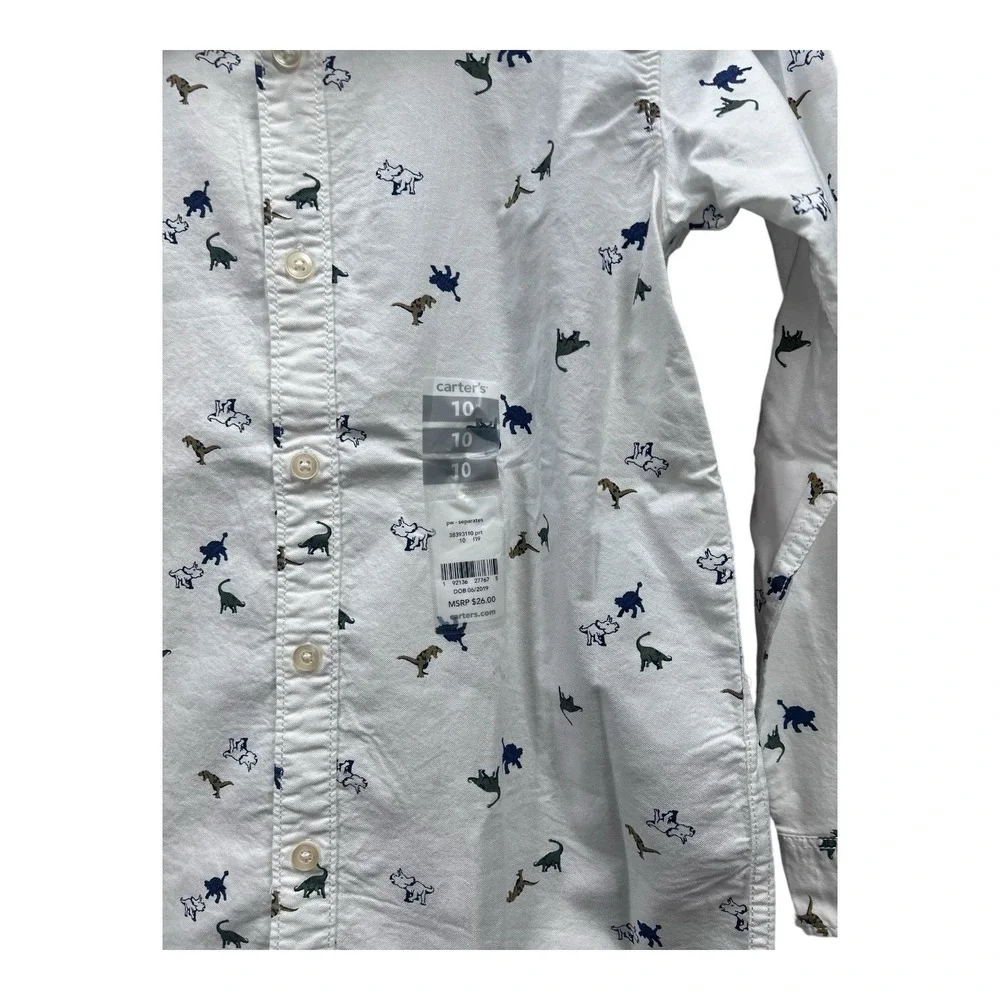 Carter's Dinosaur Oxford Boys Shirt Top Button Down Size 10‎
